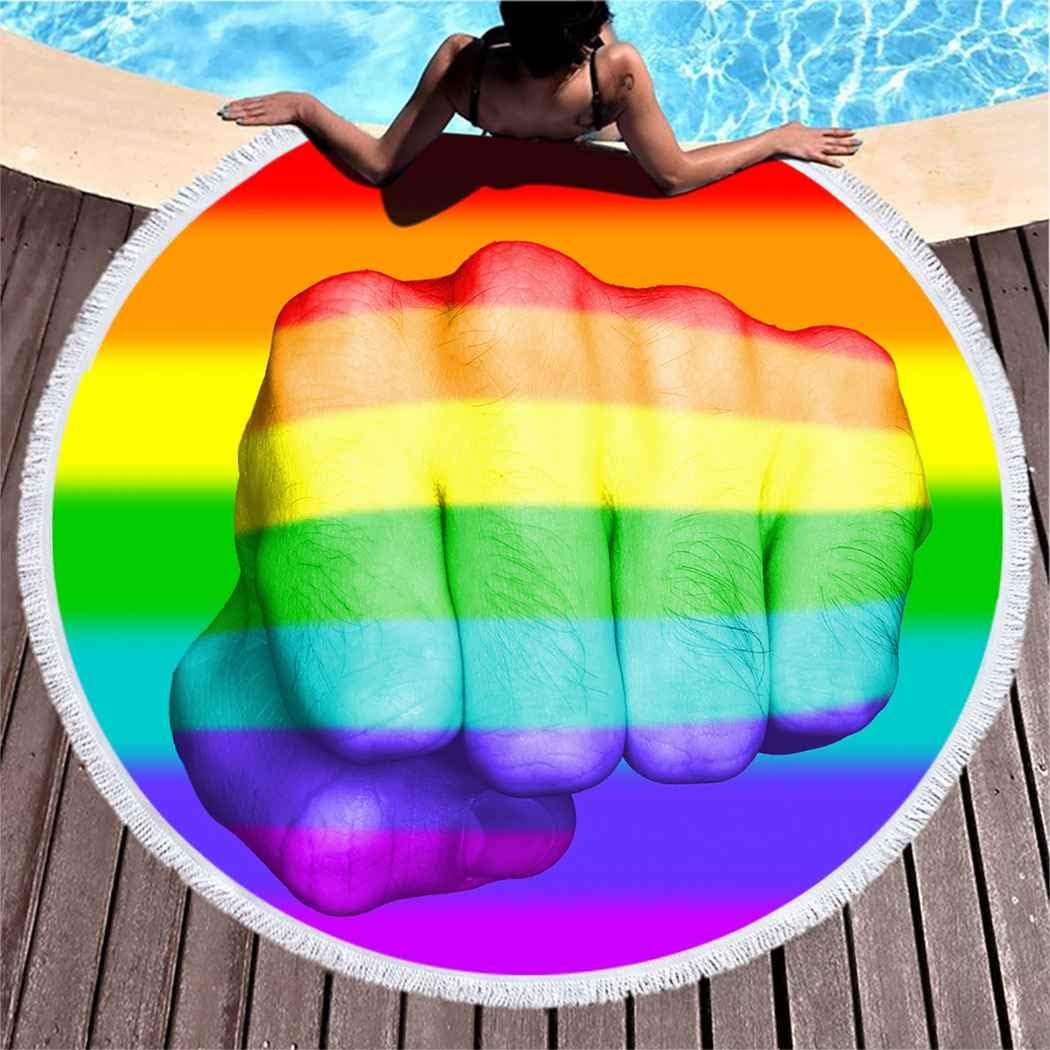 Kuidf Rainbow Round Beach Towel Blanket, Very Hairy