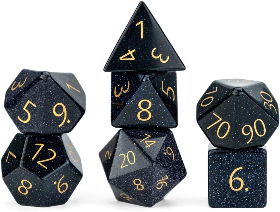 FanRoll 16mm Stone Poly DND Dice Set: Engraved Blue Sandstone, Role Playing Game Dice for Dungeons and Dragons