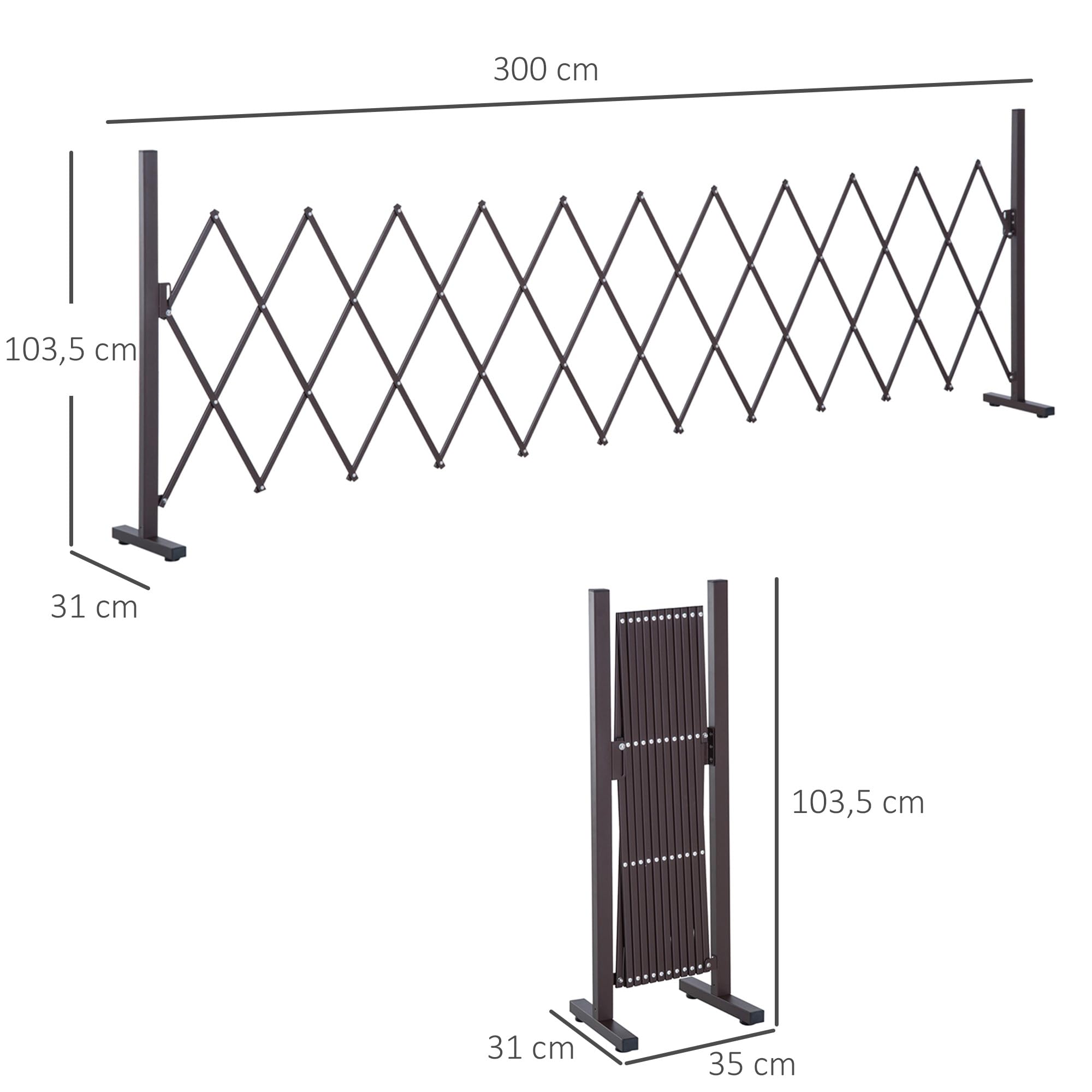 Outsunny Scherengitter Absperrgitter Scherensperre ausziehbar 35-300cm Garten Alu Braun H103,5cm