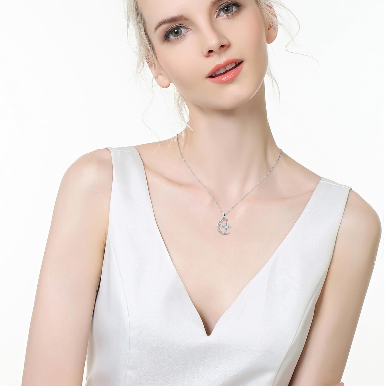 REDSUN Cadena de sol de plata de ley 925 ópalo/piedra lunar, collar de sol, colgante de oro, joyas chapadas en oro para mujeres, niñas, regalos