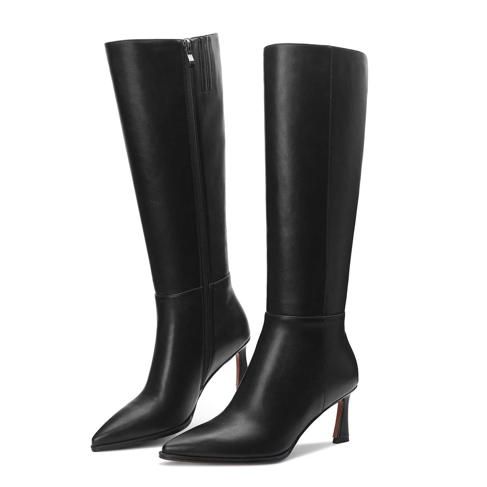 Knee High Boots for Women Kitten Heel Pointed Toe Tall Dress Boots with Side Zipper Fashion Comfortable Width