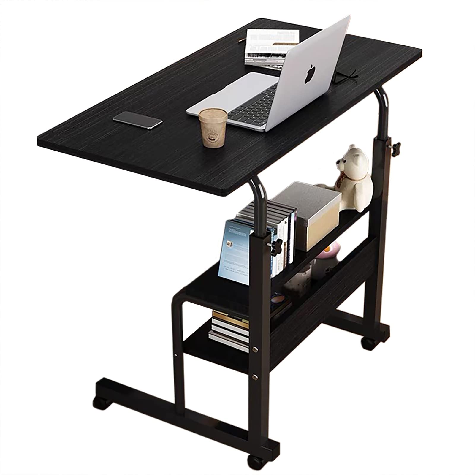 Computer-Desk Office-Desk, Small-Folding Gaming-Laptop Home-Office Desks for Small Spaces, Writing Study Desk Table with Storage for Home Bedroom, Adjustable Height 32×16×23-36 inches (Black)