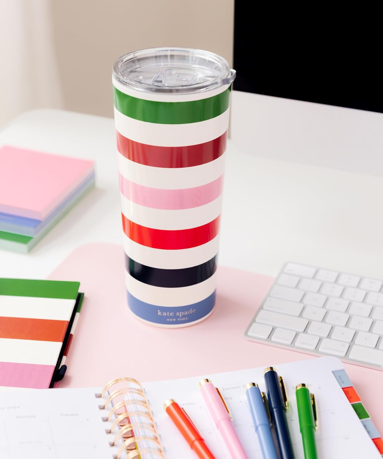 kate spade new york Cute Stainless Steel Mug, 24 Ounce Travel Tumbler, Double Wall Insulated Cup with Lid, Adventure Stripe - Image 4