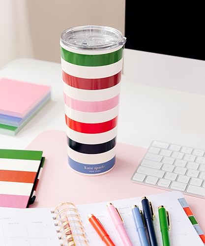 Miniatura 4 de kate spade new york Bonita taza de acero inoxidable, vaso de viaje de 24 onzas, taza aislada de doble pared con tapa, cuadros dispersos