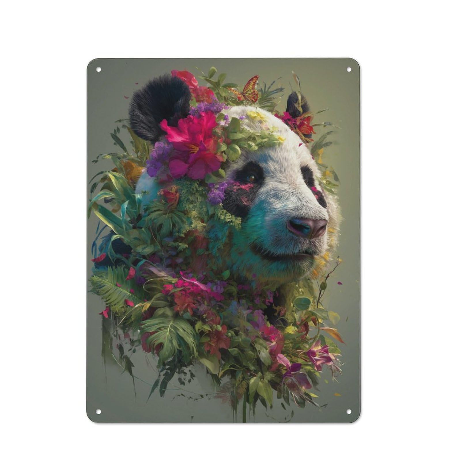 Junmoney Floral Panda Majesty Retro Metal Wall Sign 40X30cm With For Bar Or Restaurant, Gift Idea For A New Home And Metal Sign Collection