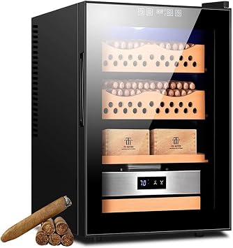50l Electric Cigar Humidors Temperature Control Cabinet with Spanish Cedar Wood Shelves Drawer,300 Capacity Electric Cooling Cigar Fridge, for Men,B