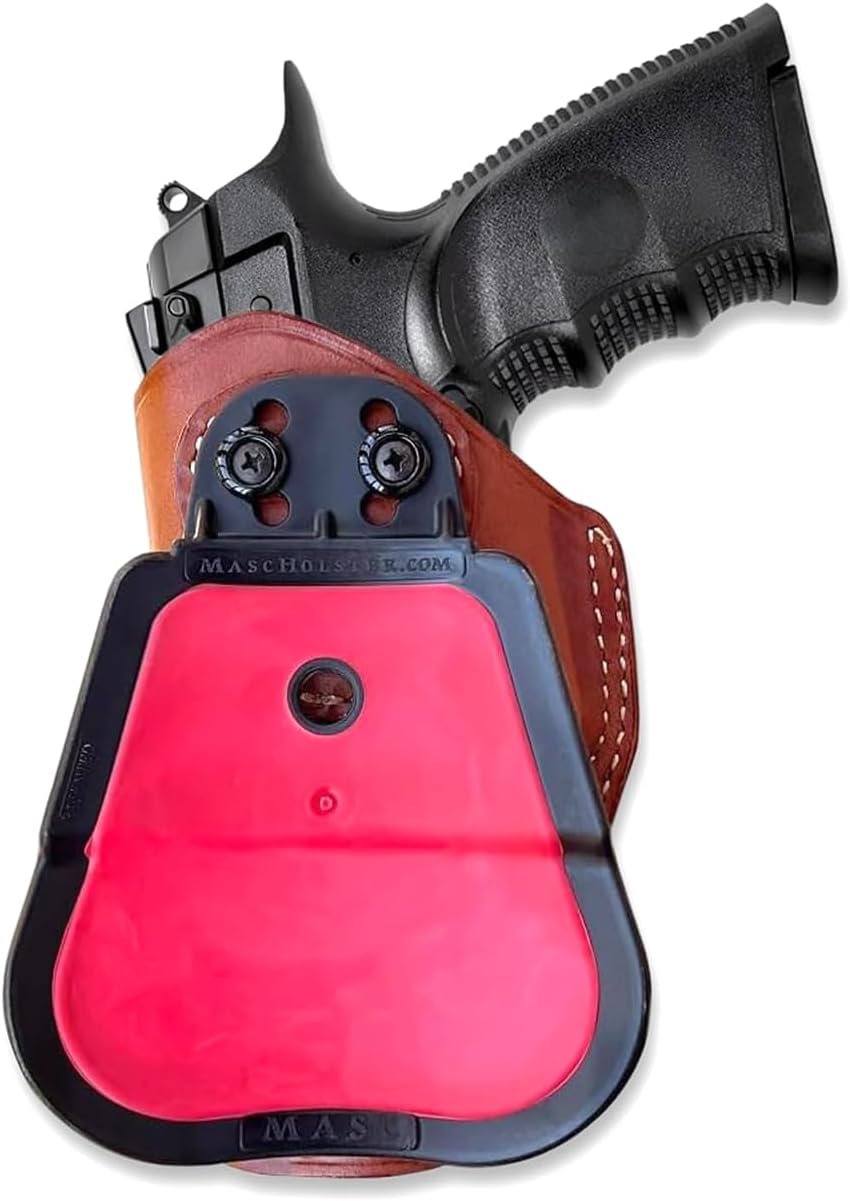 Masc Premium Leather OWB Paddle Holster with Open Top Fits, Baby Desert Eagle III. 9/40SW Full-Size Polymer 4.43-inch, Right Hand Draw, Brown Color #1234#