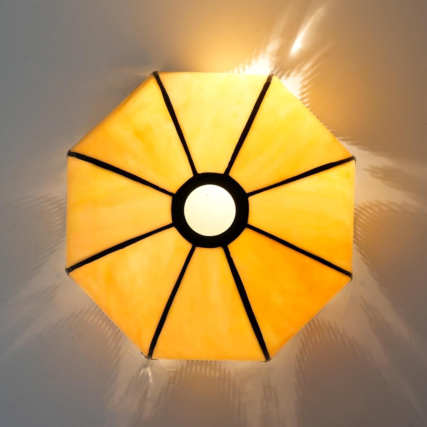 Tiffany Lampshade 12 Inch Stained Glass Lamp Shade Replacement Only Warm Ceiling Light Shade for Pendant Light Floor Lamp Home Office Deco Dome Vintage Lamp Cover