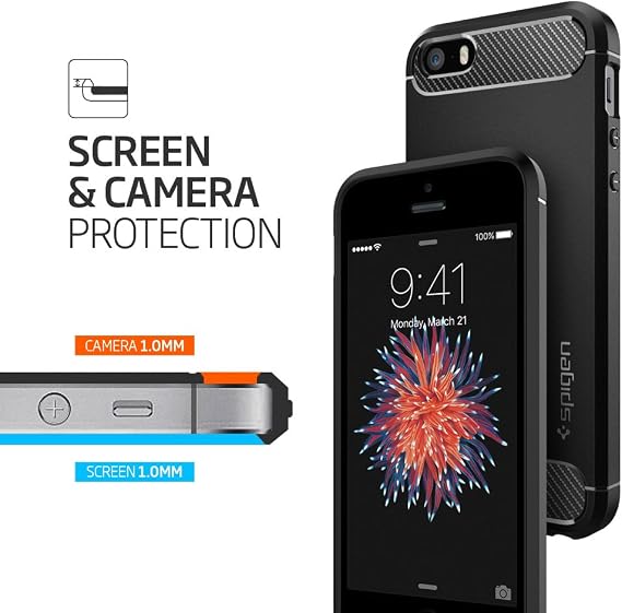 Spigen Rugged Armor Designed for iPhone SE Case (2016) - Black