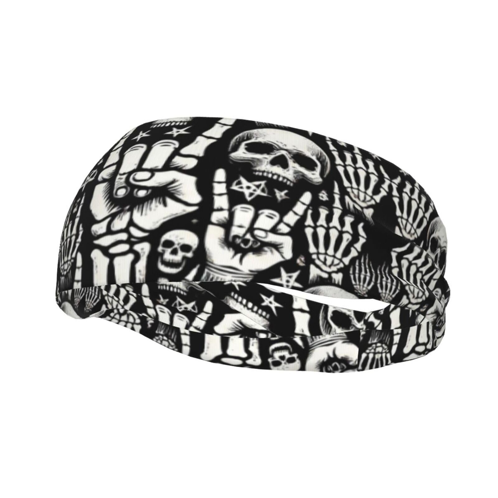 Rock and Roll Skull Sports Headband Sweatband for Running Gym, Moisture Wicking Hair Band for Men Women