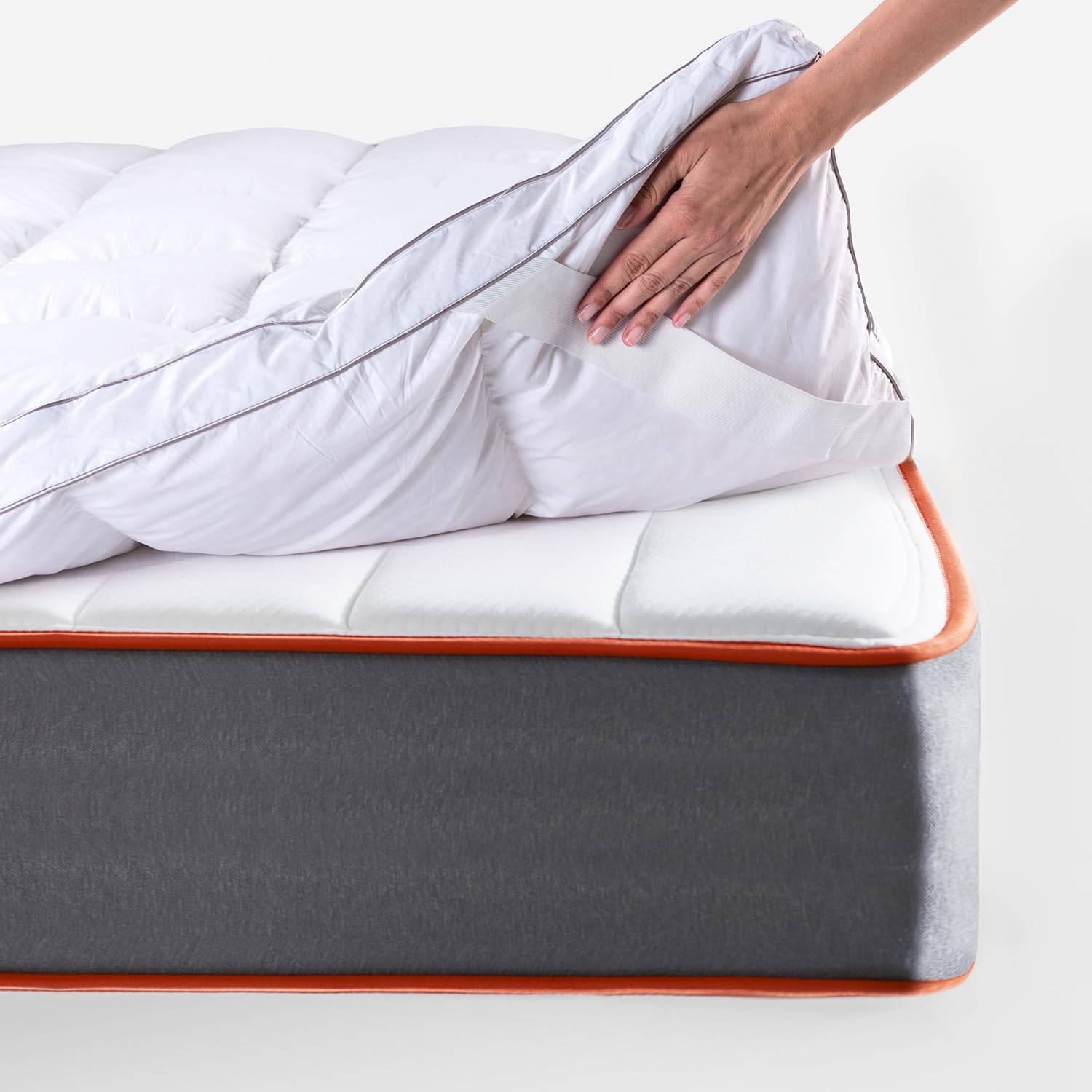 What The Sleep - Cubre Colchón 150 x 190 cm | Cama 150 cm | Topper Relleno Natural 1300 gr/m² | 5 cm Altura | Algodón Downproof | Sobrecolchón Natural Efecto Nube Mullido | Top Transpirable | Bass