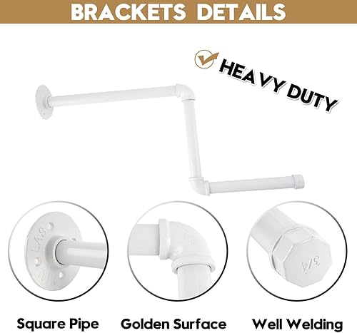 Miniatura 6 de AddGrace Perchero para ropa de tubería, 2 unidades, 18 pulgadas, desmontable, para bricolaje, montaje en pared, industrial para colgar ropa para el