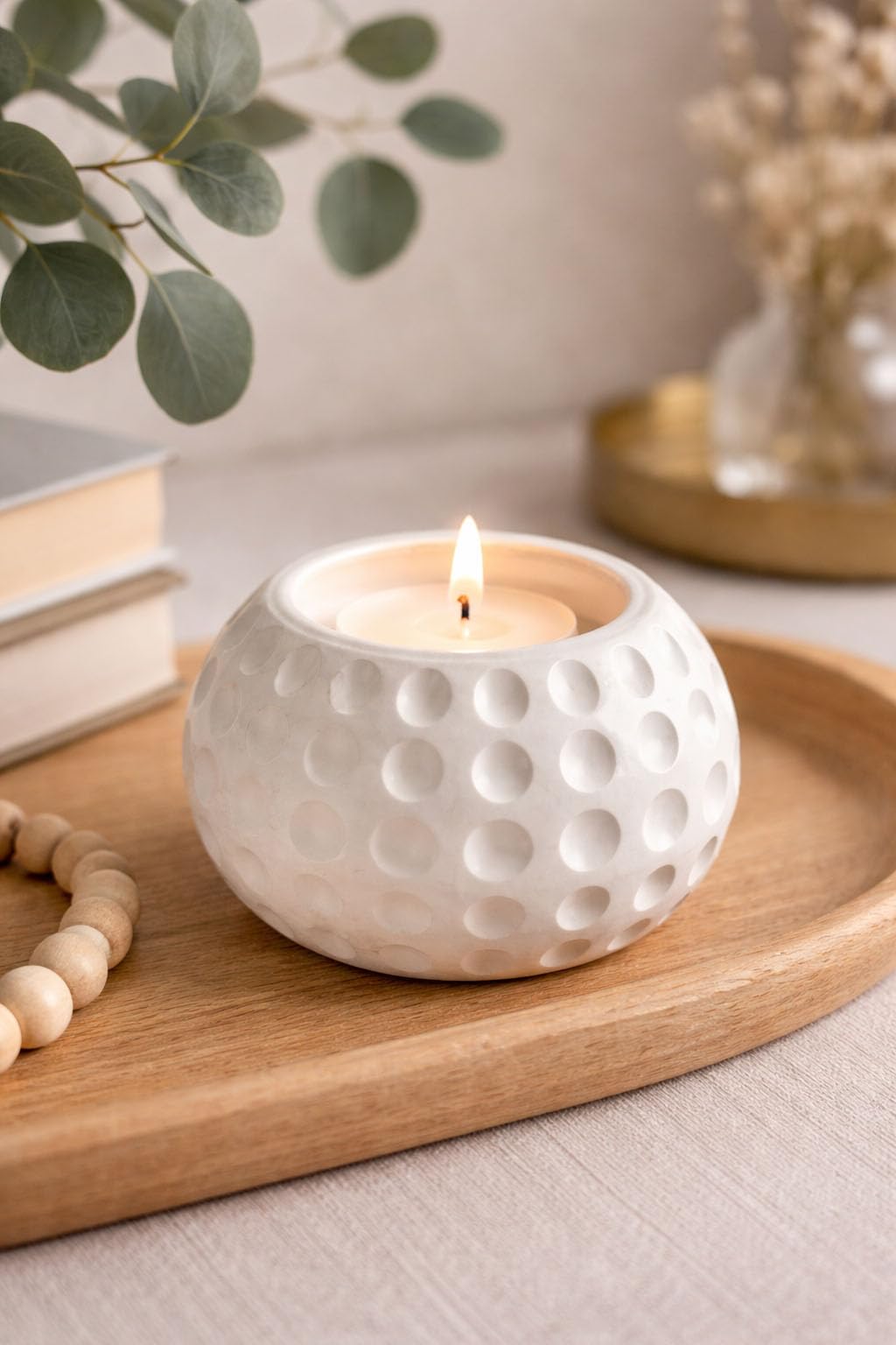 CARTZEYE T-Light Candle Holder | Decorative Tea Light Candle Stand for Home Decor, Living Room, Bedroom & Table Decoration | Modern Round Dot Design Candle Holder (1, White) 3