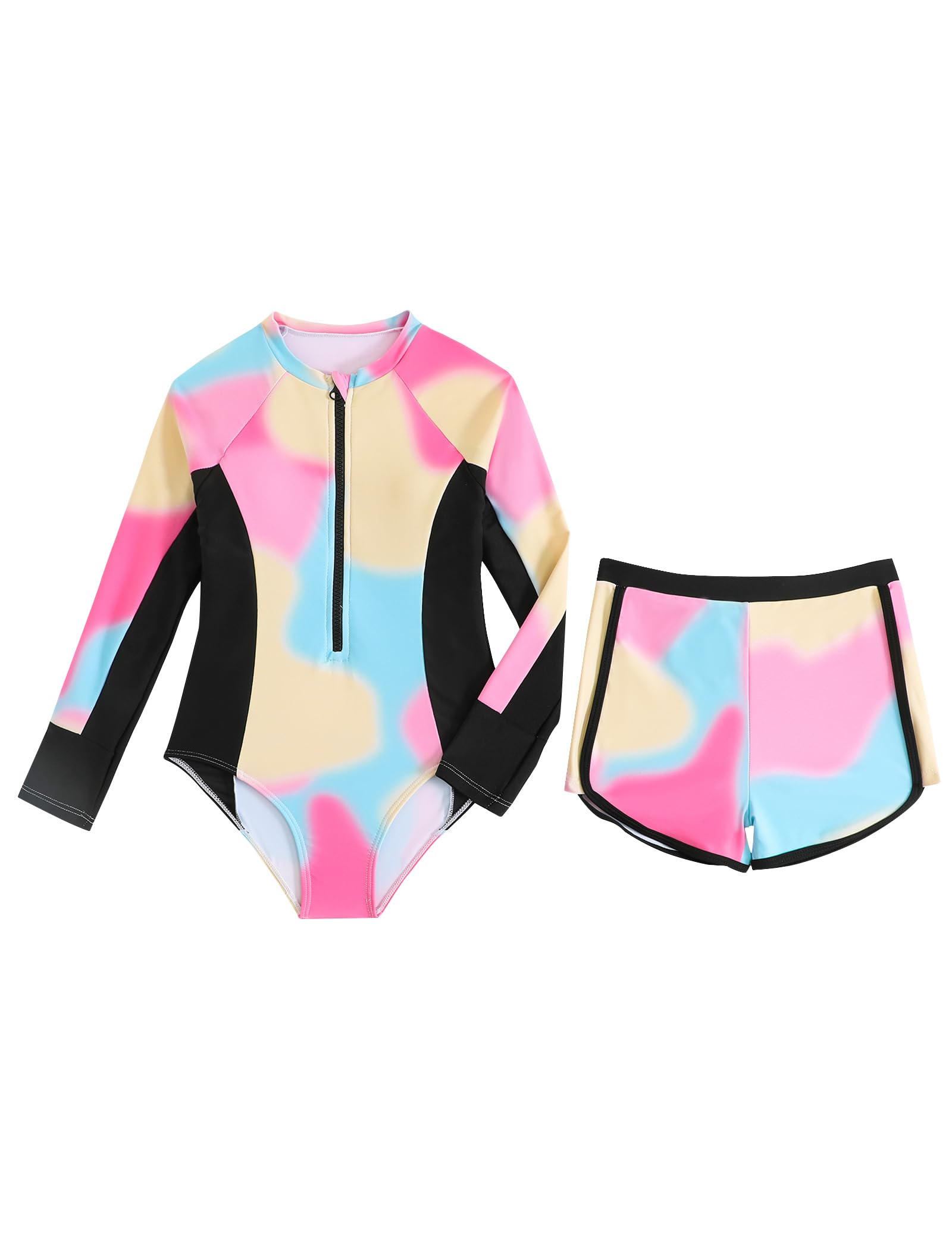 WYTbaby Badeanzug Mädche Uv Badebekleidung Langarm Zweiteiler Rash Guard Set mit Shorts für Mädchen 8-13 Jahre