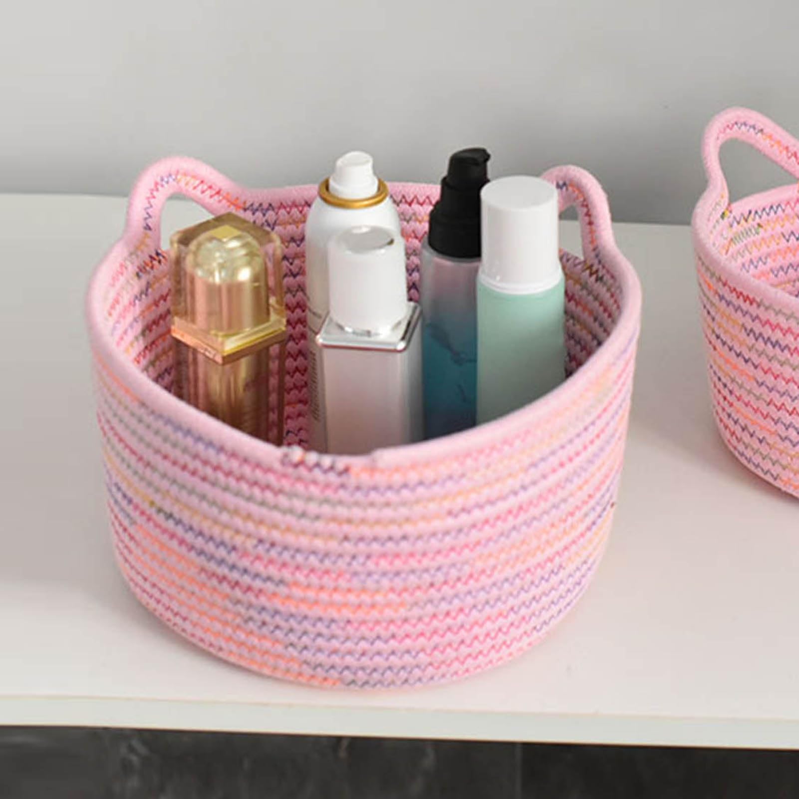 Panier Multifonction Maison Panier De Rangement En Corde De Coton Tissé - Forme Oreilles De Chat | 24x14cm | Multifonction Décoration Et Rangement