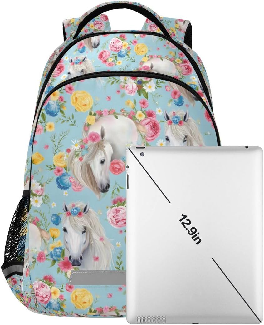 Horse Flowers Backpacks For Kids Fairytale Student Backpack Bookbag For Boys Girls Casual Bag