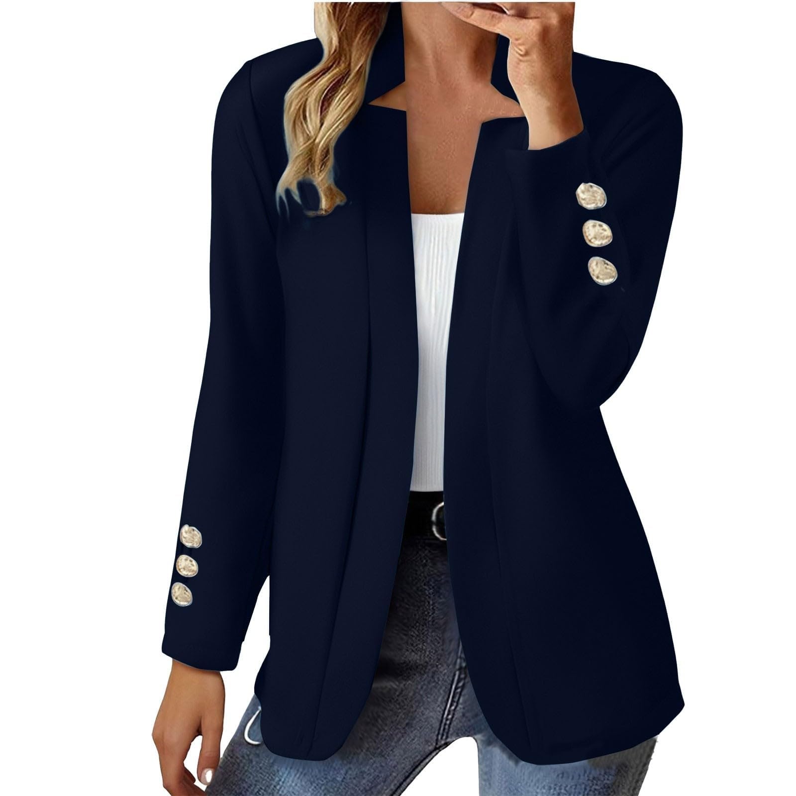 Jacke Damen Frühling Anzüge Classics Summer Blazer Formal Longsleeve | Leicht Einfarbige mit Druckknöpfen Tailliert Blazer mit Reverskragen für Büro Arbeit
