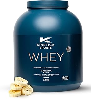 Kinetica Sports Whey Protein Powder - Banana, 2.27Kg, 76 Servings | 23gm Protein, 5.5gm BCAA Amino Acid & 4.32gm Glutamine | Recovery Shake for Optimum Nutrition | WADA & Informed Sport Approved
