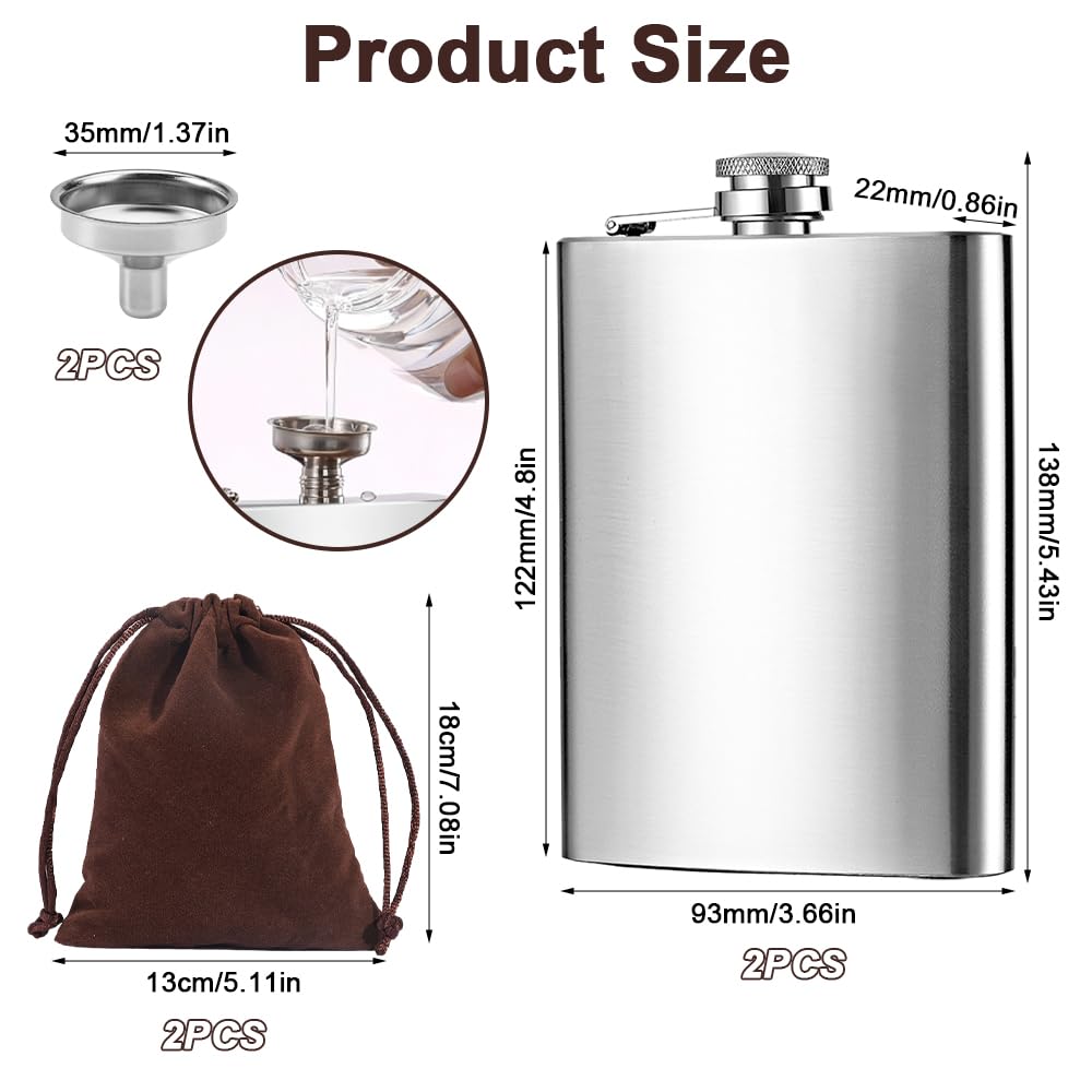 Flasque à Alcool 227ml Acier Inoxydable Avec Pochette Cuir - Idéal Voyage Et Camping