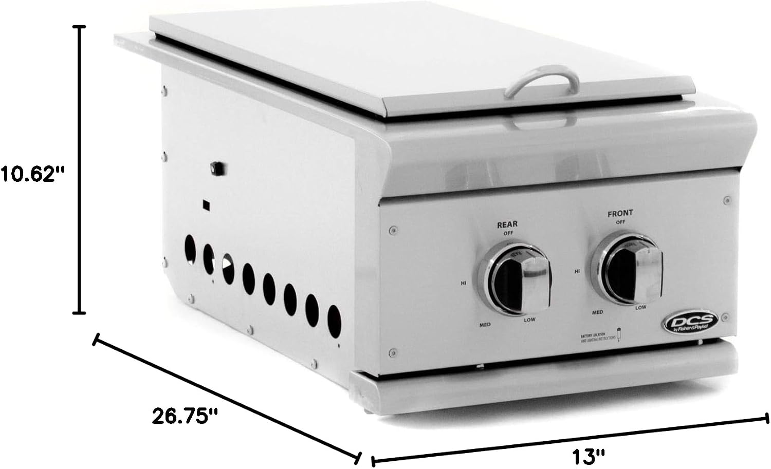 DCS BGC132BIL 14.5" Built In Double Sealed Side Burner in Brushed Stainless Steel: Liquid
