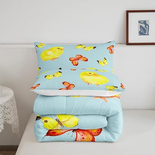 Miniatura 5 de Erosebridal Lindo juego de edredón de pollo dorado para niños y niñas, juego de ropa de cama de mariposas de acuarela, relleno de edredón de pollo