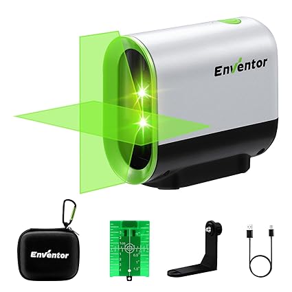 Laser Level Tool, ENVENTOR Pulse Mode USB rechargeable Lazer Leveler Tool for Picture Hanging Carpentry Construction, rotatable 360 degree magnetic green laser level self-leveling cross-line laser