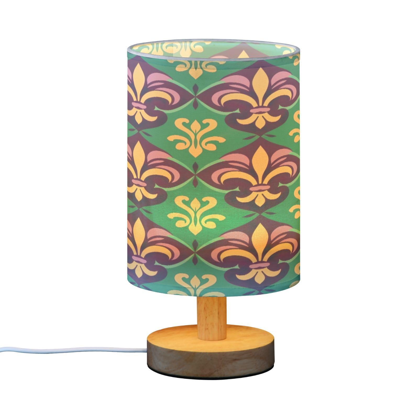 SDMKA Mardi Gras Pattern Bedside Table Lamp for Bedroom, Minimalist Nightstand Lamp with Round Fabric Shade for Living Room, Office, No Bulb Required