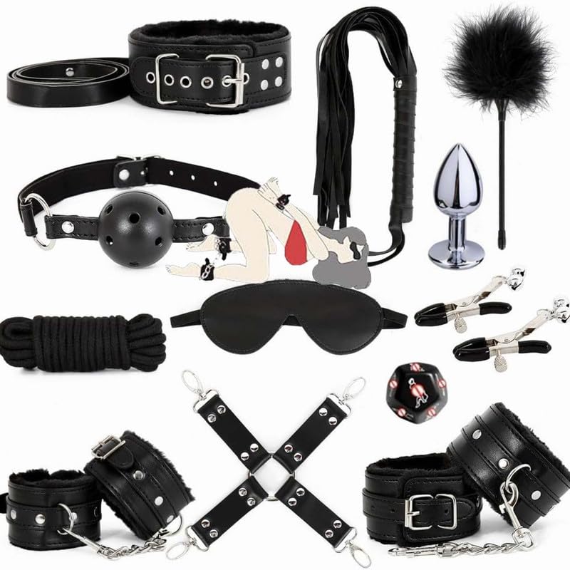 12-teiliges Fitnesskit für Paare aus Schwarzem Leder - Krafttrainingsset für synchronisierte Paartrainingssessions