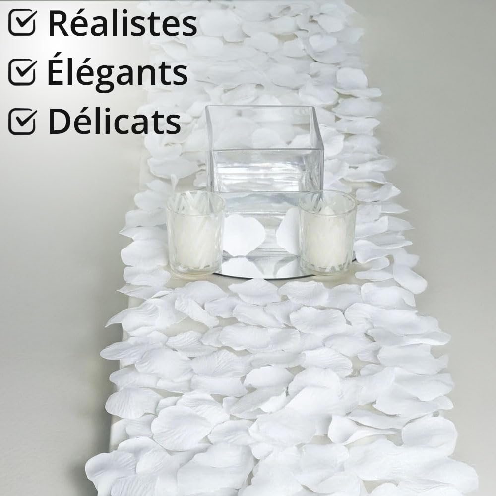 Jonami 1200 Pétales de Rose Artificielle Blanc en Soie Décoration Saint Valentin Mariage