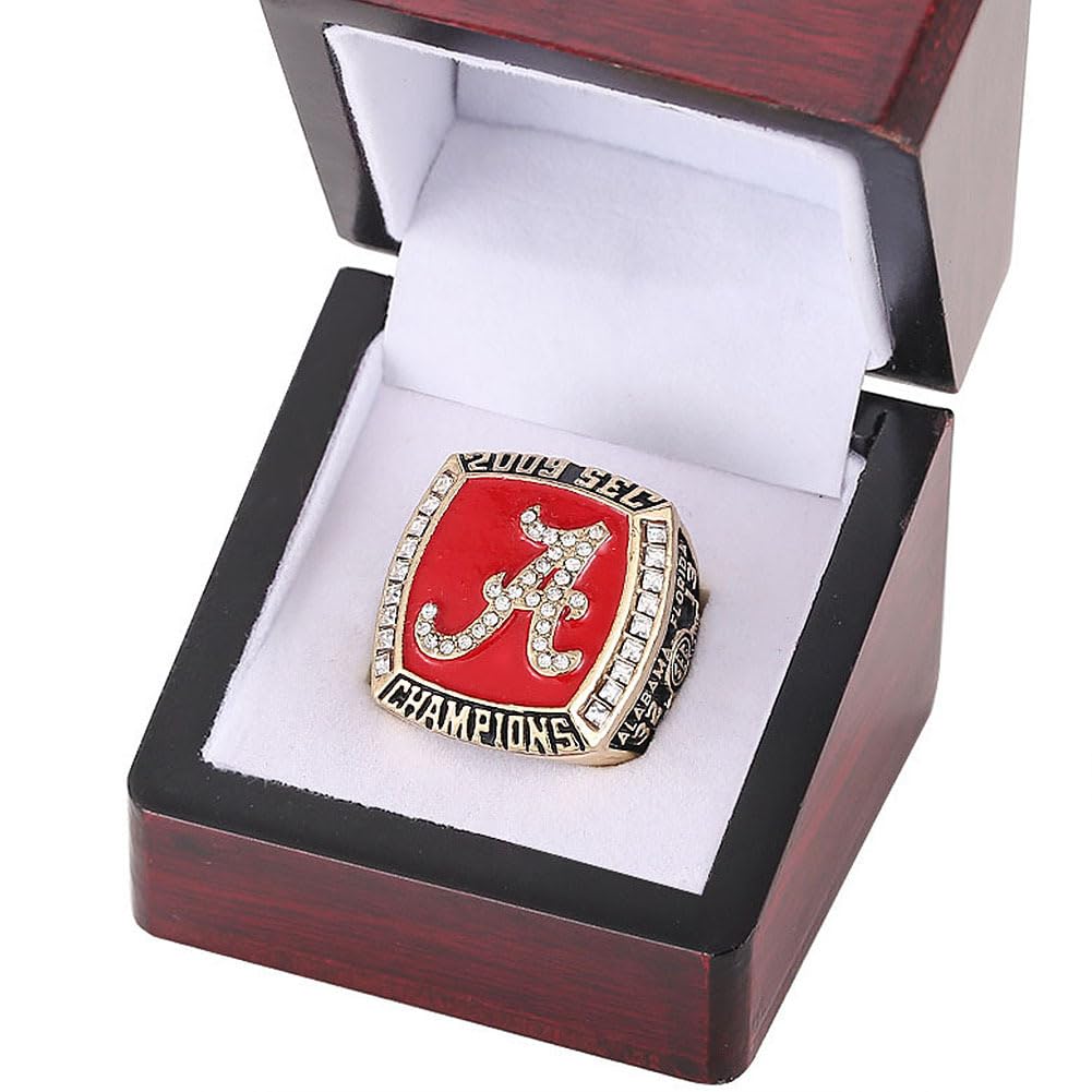 Bague De Championnat De Football Américain UA Bague De Champion De Football 2009 avec Boîte Prix du Vainqueur De Rugby Meilleur Cadeau pour Les Anciens Fans De Sport