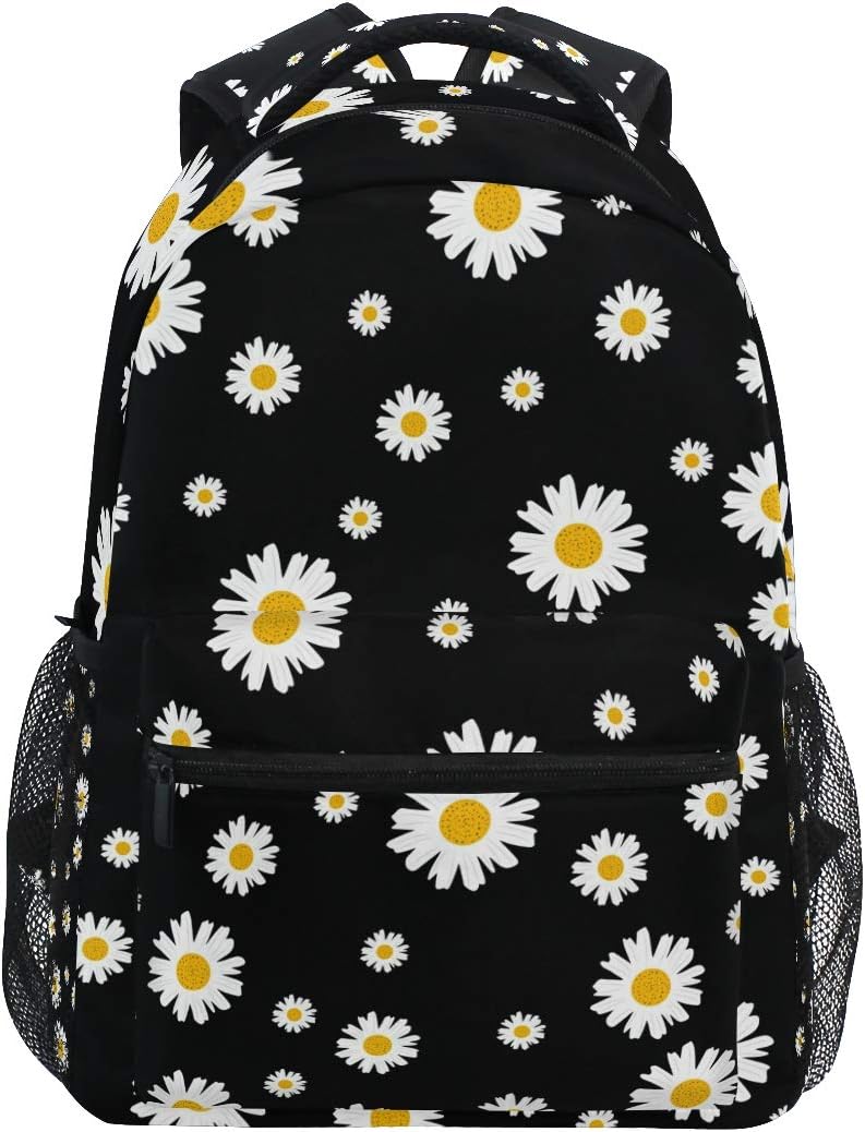 Qilmy Daisy Floral Laptop Backpack Waterproof College Students Bookbags Middle School Bookbag Computer Daypack for Teen Boys Girls
