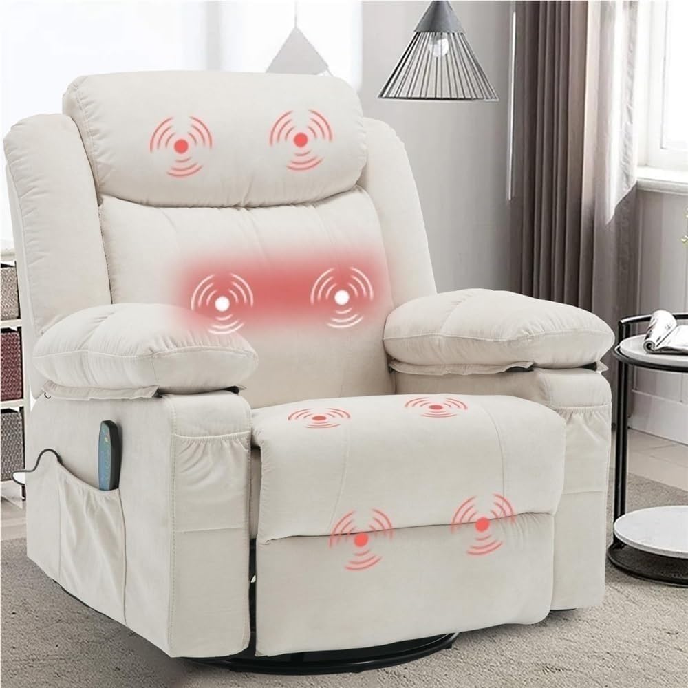 Overstuffed Recliner Chair for Adults Fabric Rocking Manual Recliner with Heat Ergonomic Massage Rocker Lounge Chair Home Theater Seating Comfortable Single Sofa Living Room Chair