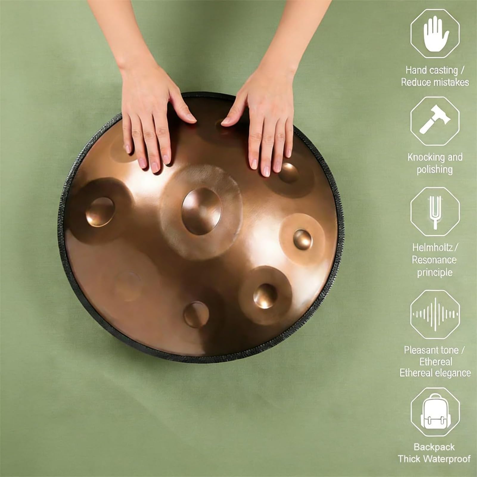 Tamburo Handpan Da 22 Pollici Per Adulti 432Hz/440hz 9/10/12 Note Tamburo Handpan In Acciaio Premium In Re Minore, Set Di Strumenti A Percussione Per La Meditazione(Black,9 notes(440HZ))