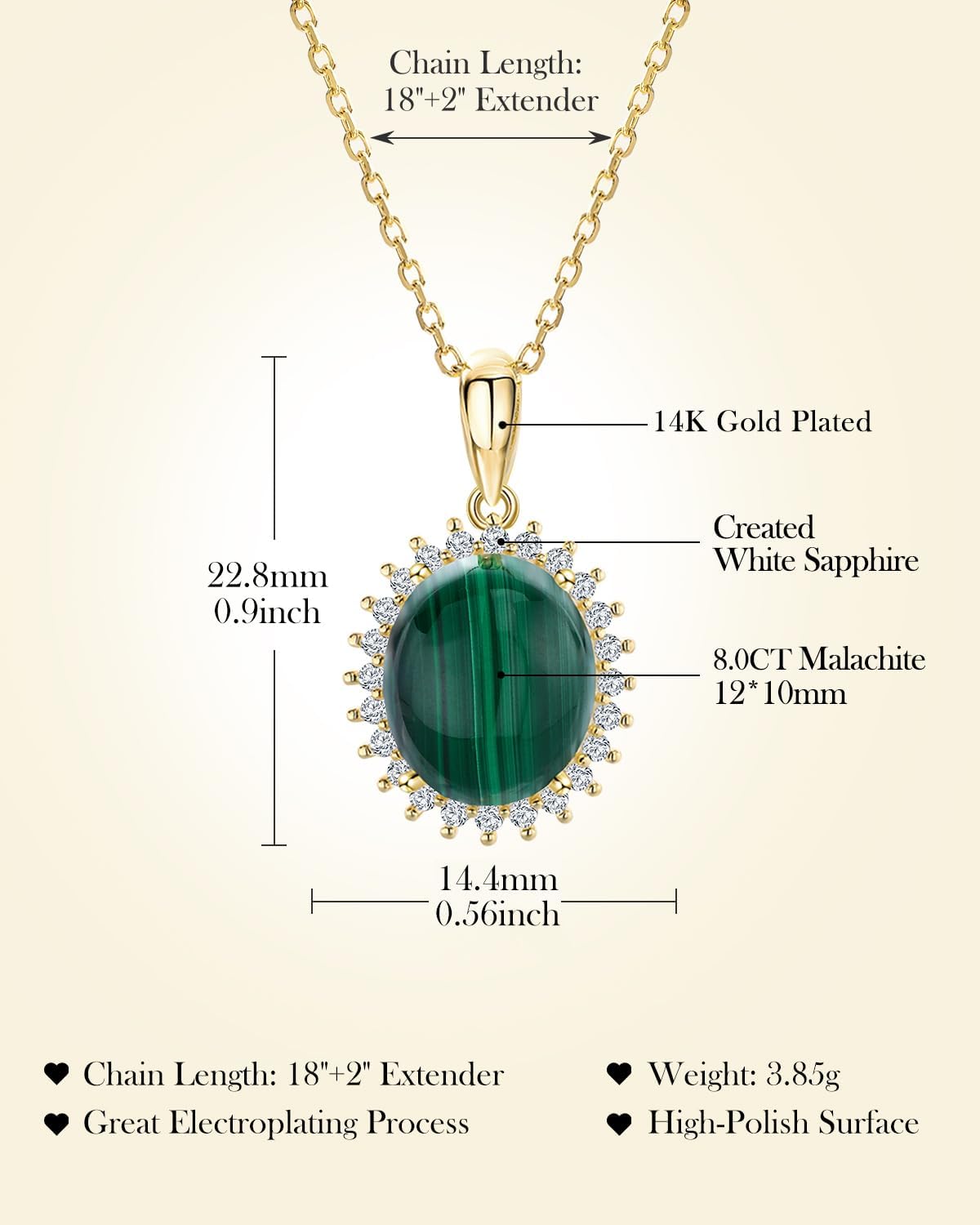 AIBAO 3-8 Carat Natural Turquoise/Malachite Pendant Necklaces for Women Sterling Silver Oval Gemstone Halo Necklace with Adjustable Paperclip Chain Birthday Christmas Jewelry Gift - Image 6