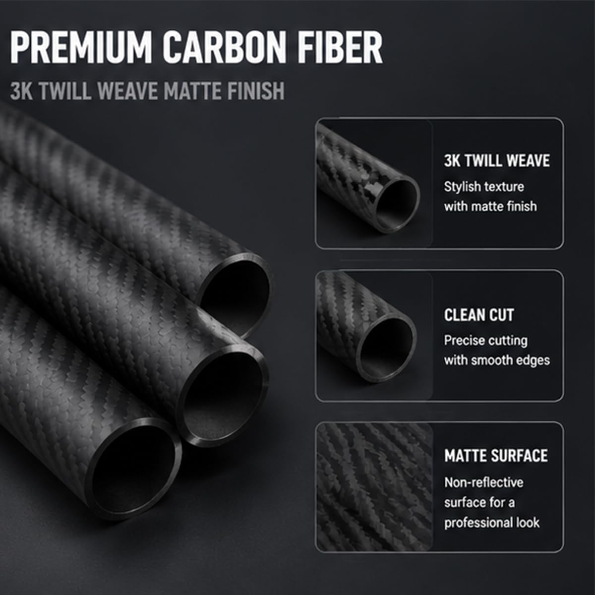 Tubo Fibra de Carbono Alta Rigidez Ligero para Aplicaciones Técnicas | Alta rigidez estructural, peso ultraligero estabilidad,material compuesto duradero, aplicaciones técnicas e industriales