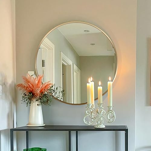 Miniatura 7 de Suwopmvy Espejo redondo, espejo redondo de baño, espejo de baño con marco de metal dorado, espejo de baño montado en la pared, espejos de maquillaje