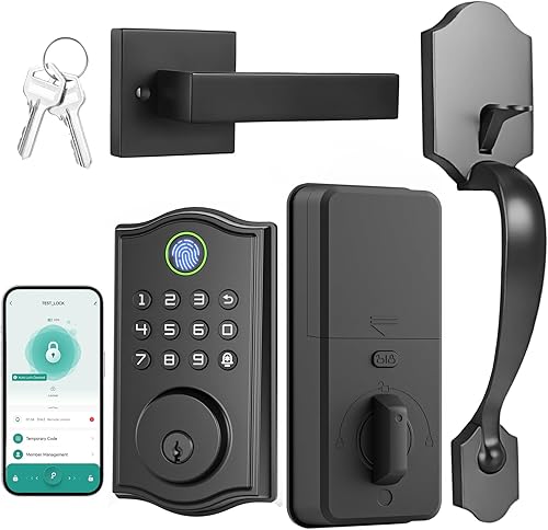 Cerradura de puerta con cerradura inteligente, cerrojo de entrada sin llave con asa, huella dactilar, aplicacióncódigodesbloqueo de llave, teclado