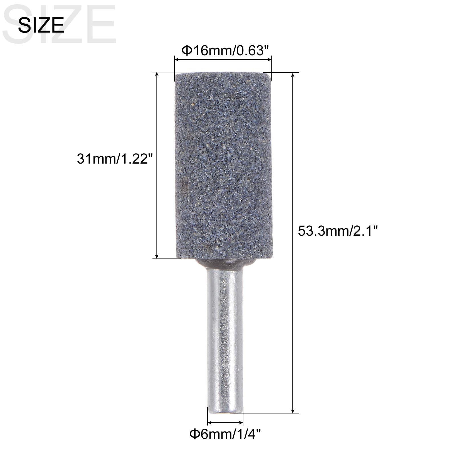 QUARKZMAN 6pz Pietra Montata Abrasiva 1/4" Asta 0.63" Dia Cilindrico Corindone per Rettifica e Lucidatura