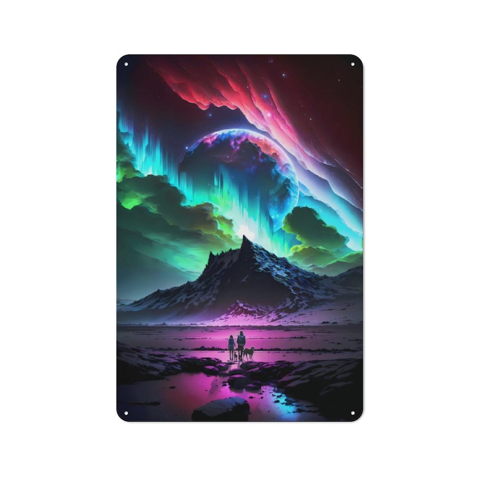 Junmoney Cosmic Aurora Landscape Vintage Metal Plaque 30X20cm For Living Room Or Hallway, A Christmas Gift For People Styling Living Room And Hallway