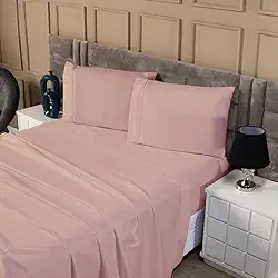 Jogo Cama King Size 4 Peças Percal 600 Fios Toque Suave e Acabamento Premium (Rosê)