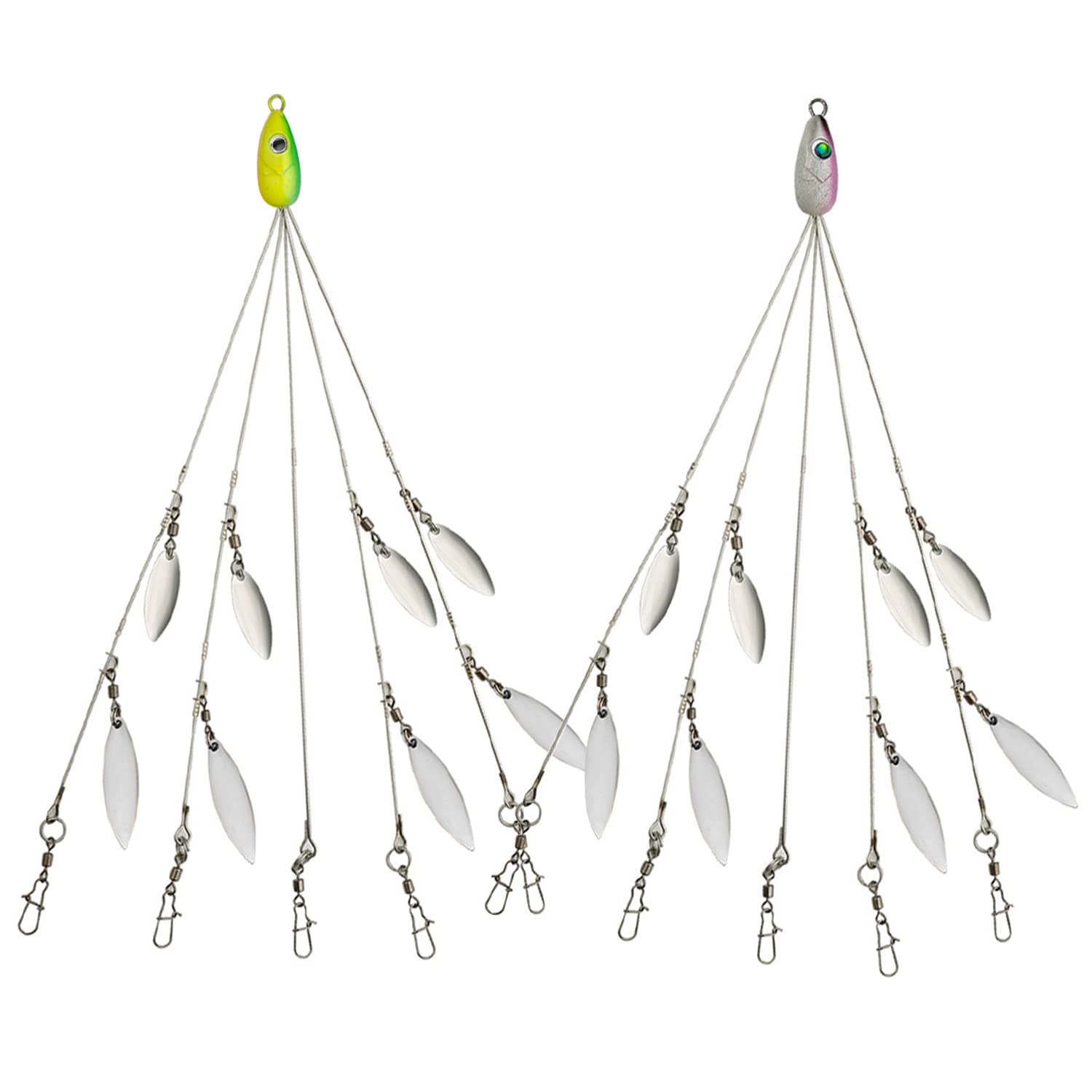 JOHNCOO 5 Arms Alabama Umbrella Rig 8 Willow Blades Fishing Lure Bait Rigs with 360°Barrel Swivels for Bass Lures Multi-Lure Rigs