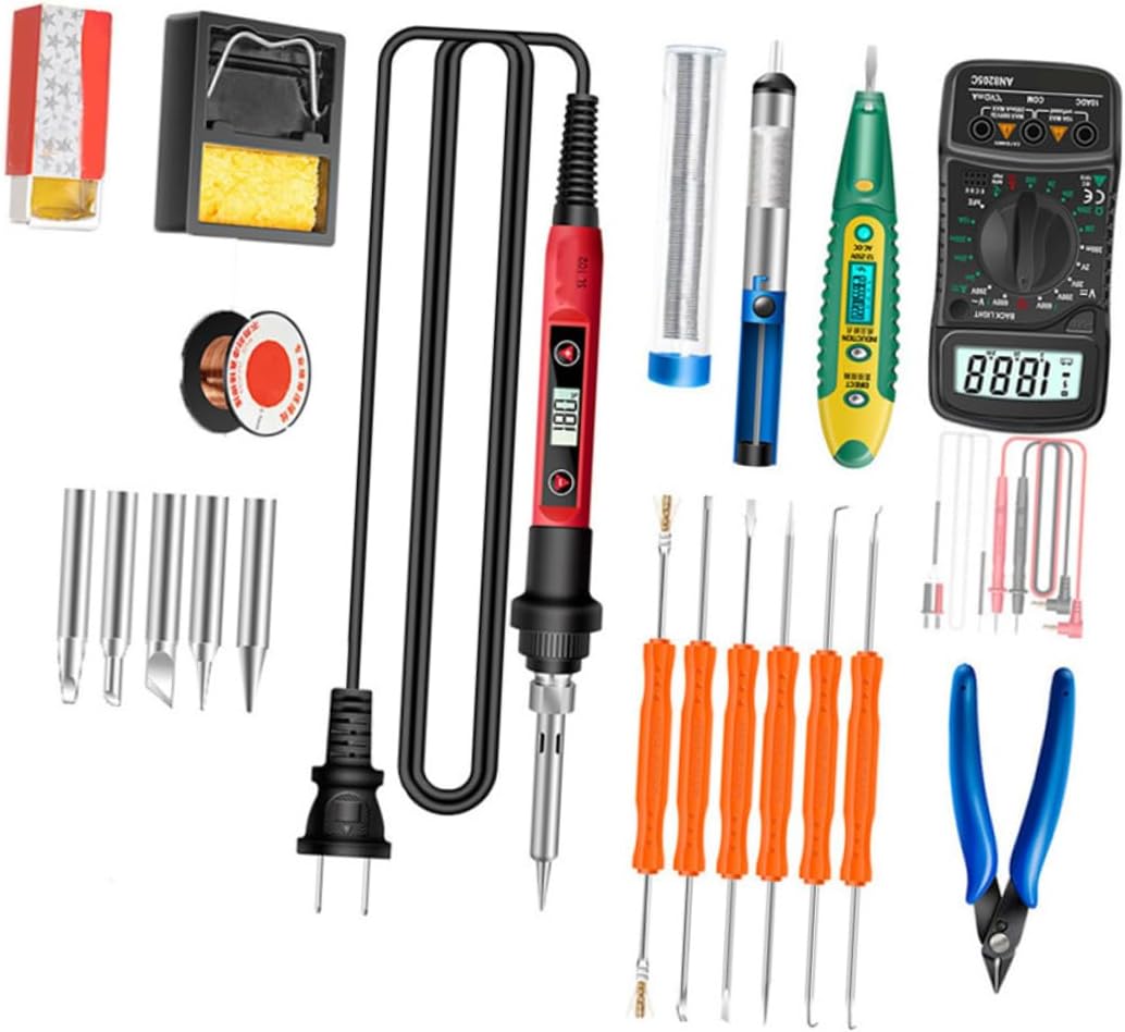 VILLCASE Temperature Soldering Kit with Multimeter Heating Welding Tool Set with Tips Soldering Accessories Desoldering Pump and Canvas Storage Bag US Plug Acv