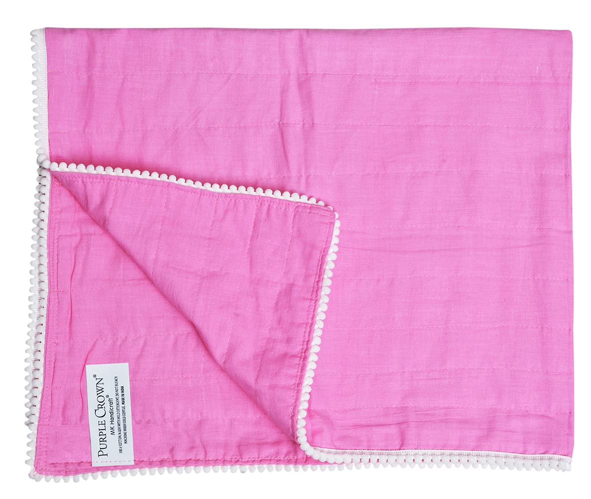 MK Handicraft (PurpleCrown), Pack of 3pieces Lacy Multicolor Pure Breathable Cotton and high Absorbent Cribsheet for Newborn Babies, Swaddler Cum Comforter for Infants.(Children: L, 100cmx80cm, Pink) 1