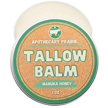 Tallow Balm with Manuka Honey, Organic Beeswax, Shea Butter, Jojoba Oil and Vitamin E - Moisturizing Lips, Face & Body - 1oz
