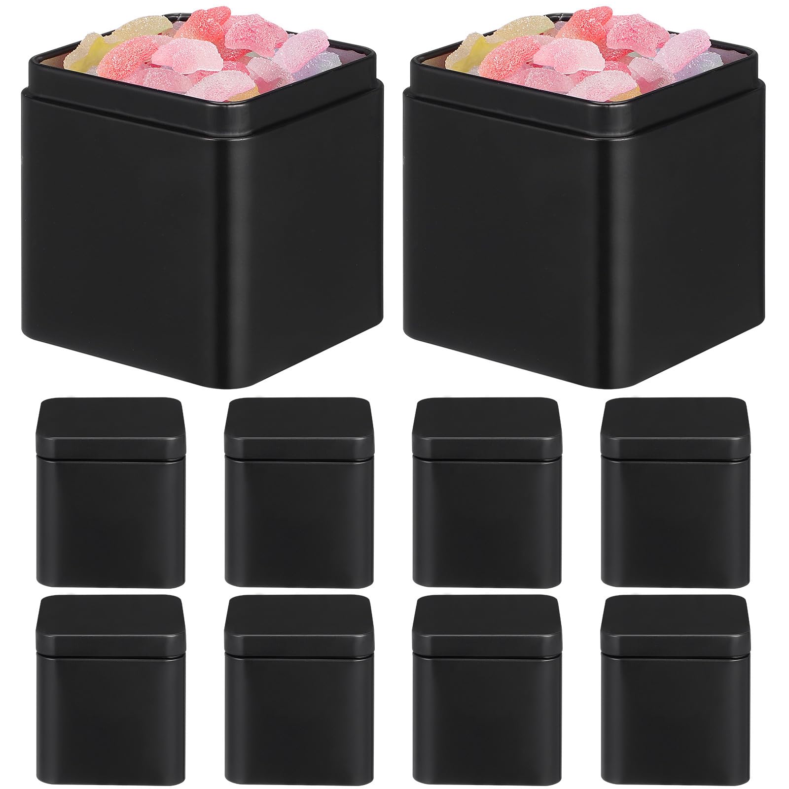 jojofuny Portables Lot de 10 Carrées Noires Boîtes -blanc Boîtes Métalliques Hermétiques pour Stockage D'objets Petits et Moon Cake