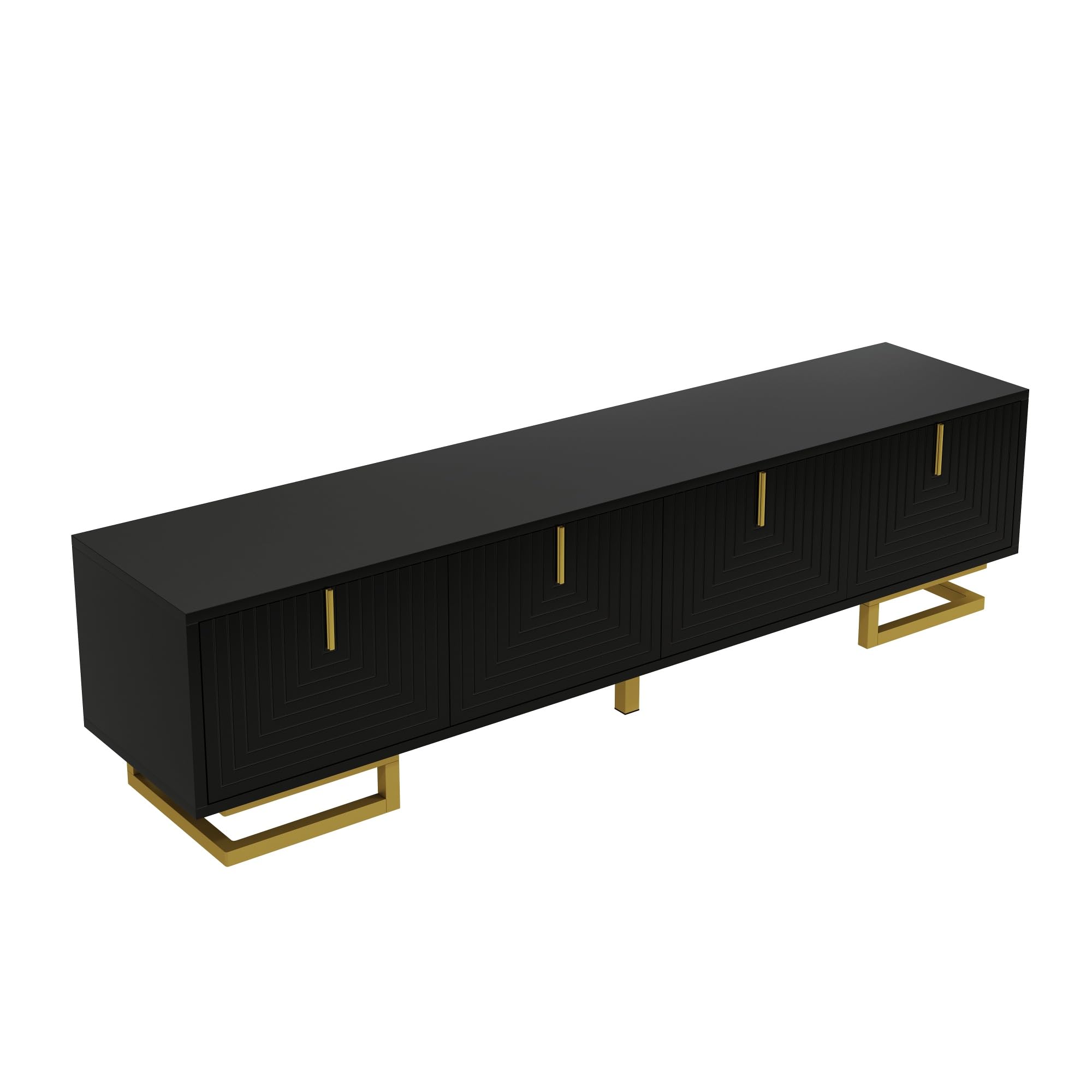 TV-Schrank,Lowboard mit strukturierten Türen,TV-Möbel,Goldene Griffe und Goldene Beine 40x160cm (Schwarz)