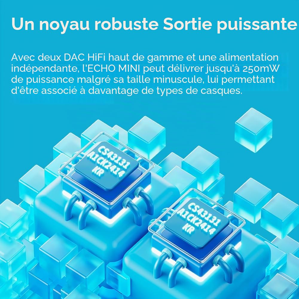SnowSky/FiiO Echo Mini HiFi Lecteur MP3 Bluetooth, 15 heures de lecture, contrôle de volume indépendant avec sorties casque 3,5 mm/4,4 mm (Bleu Ciel)
