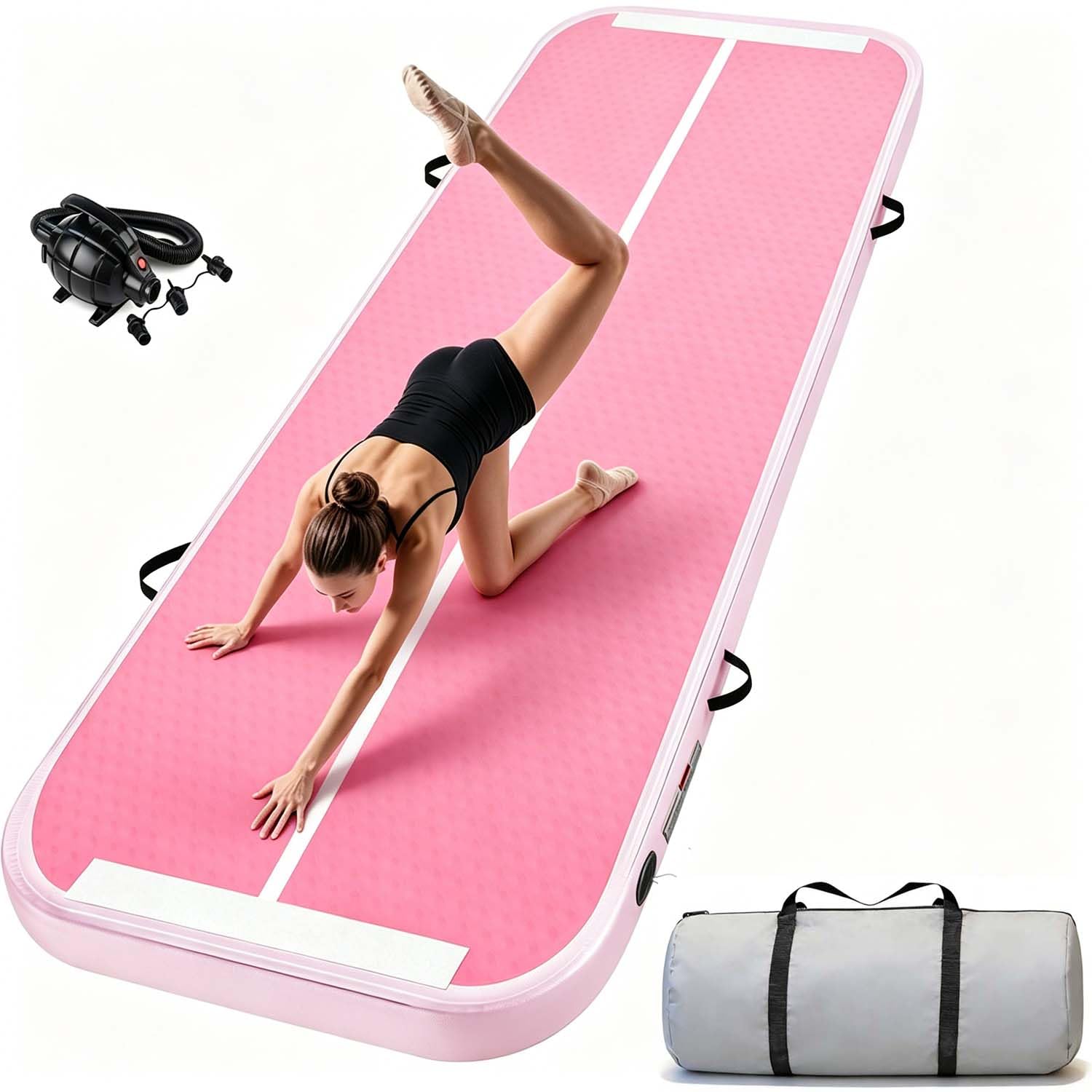 Air Mat Tumble Track 6.6ft/2m Gymnastics Inflatable Tumbling Track Mat WhitePink 4 Inches Thick with Air Pump