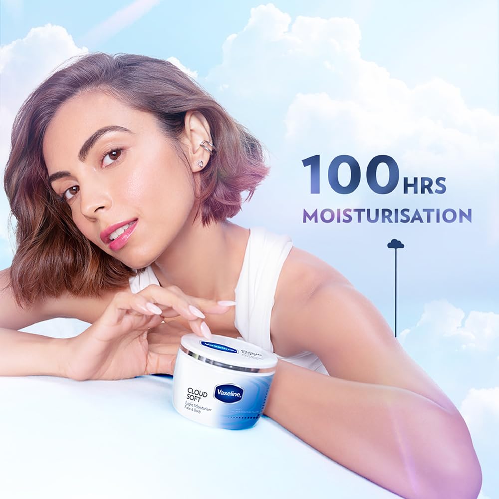 VASELINE Cloud Soft, Light Moisturiser, 100 ml, for Plump, Soft Skin, with Ceramides & Hyaluron Fillers, 10X Hydration Volume, Non-Sticky 1