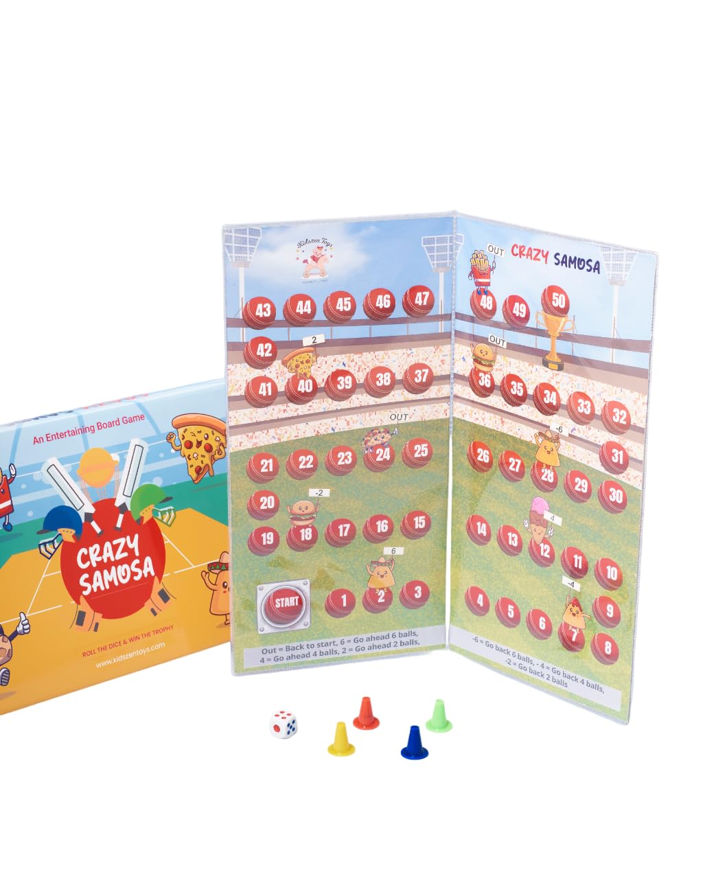 Crazy Samosa Cricket Board Game – Fun 2-Player Indoor Game | Family Board Game for Boys & Girls | Best Gift for Kids Age 5-8 |Educational, Party & Travel Game| Birthday Gift & Toy